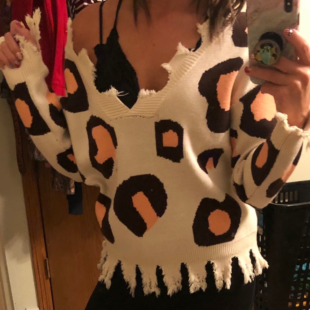 Boutique Distressed off the shoulder sweater